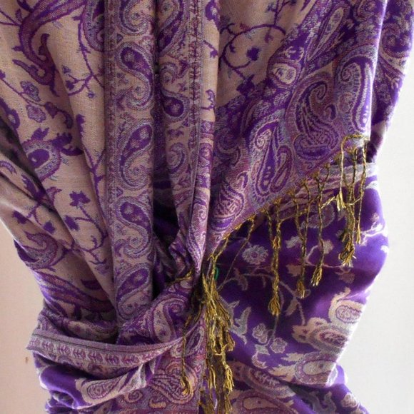 Purple Paisley Pashmina Reversible Shawl Scarves for Women Festival Head Wraps - Picture 2 of 4